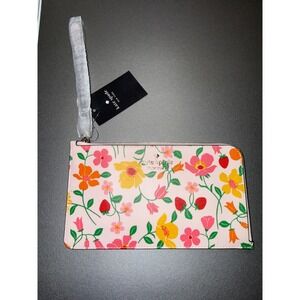 Kate Spade Lucy Medium L-Zip Wristlet Strawberry Garden Pink Multi KG608 NEW
